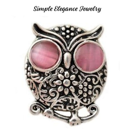 Rhinestone Metal Owl Snap 20mm for Snap Charm Jewelry - Pink - Snap Jewelry