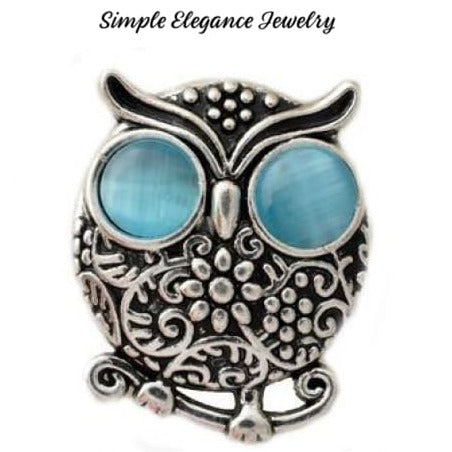 Rhinestone Metal Owl Snap 20mm for Snap Charm Jewelry - Turquoise - Snap Jewelry