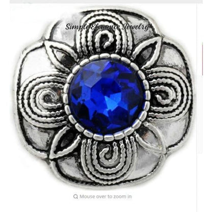 Rhinestone Metal Square Flower Snap 20mm - Blue - Snap Jewelry