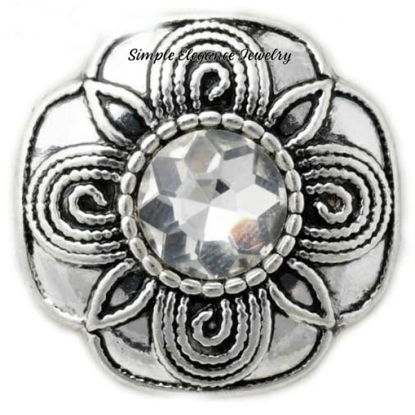 Rhinestone Metal Square Flower Snap 20mm - Clear - Snap Jewelry
