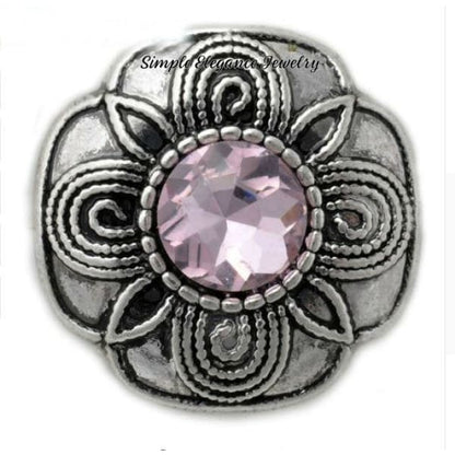 Rhinestone Metal Square Flower Snap 20mm - Pink - Snap Jewelry