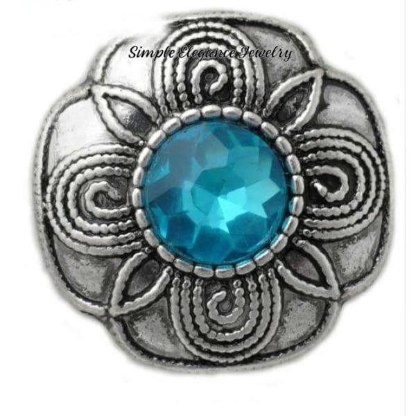 Rhinestone Metal Square Flower Snap 20mm - Turquoise - Snap Jewelry