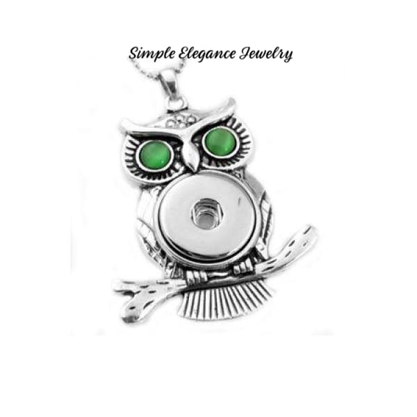 Rhinestone Owl Pendant 18-20mm Snap-4 Colors- Simple Elegance Jewelry - Green Eye - Snap Jewelry