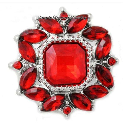 Rhinestone Super Bling 20mm Snap Charm for Snap Button Bracelets (5 Colors) - Red - Snap Jewelry