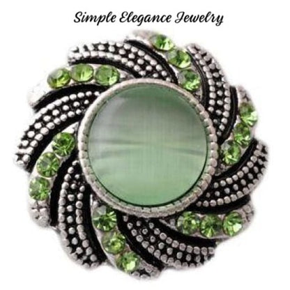 Rhinestone Swirl Metal Snap 20mm - Green - Snap Jewelry