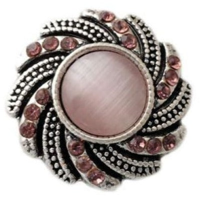 Rhinestone Swirl Metal Snap 20mm - Light Pink - Snap Jewelry
