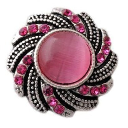 Rhinestone Swirl Metal Snap 20mm - Pink - Snap Jewelry