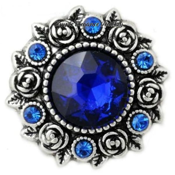Rose Accent Rhinestone Metal Snap 20mm - Blue - Snap Jewelry