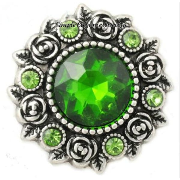 Rose Accent Rhinestone Metal Snap 20mm - Green - Snap Jewelry