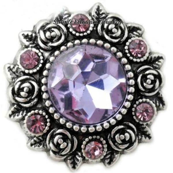 Rose Accent Rhinestone Metal Snap 20mm - Pink-Purple - Snap Jewelry