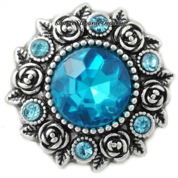 Rose Accent Rhinestone Metal Snap 20mm - Turquoise - Snap Jewelry