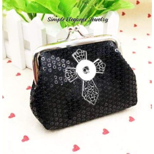 Sequin Snap Change Purse (Assorted Colors) 20mm - Black - Snap Jewelry