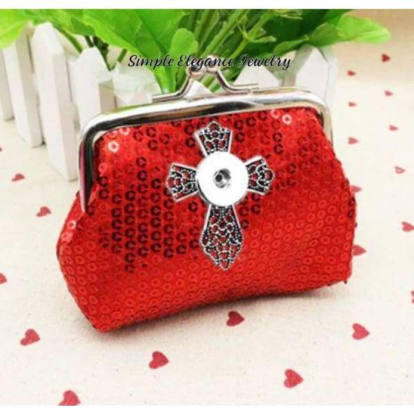 Sequin Snap Change Purse (Assorted Colors) 20mm - Red - Snap Jewelry