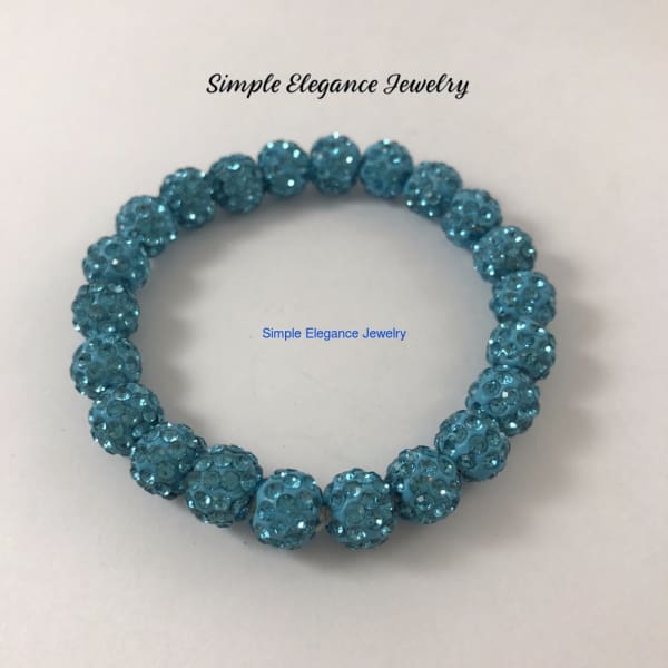 Sky Blue Elastic Shamballa Bead Bracelet 10mm Beads - Small-Medium - Shamballa Bead Bracelets