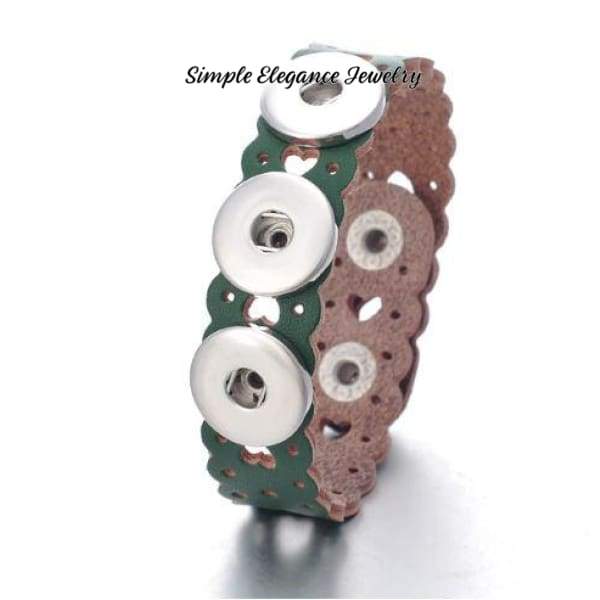 Snap Bracelet-Triple Heart Cut-Out Leather 18mm-20mm Snaps - Hunter Green - Snap Jewelry