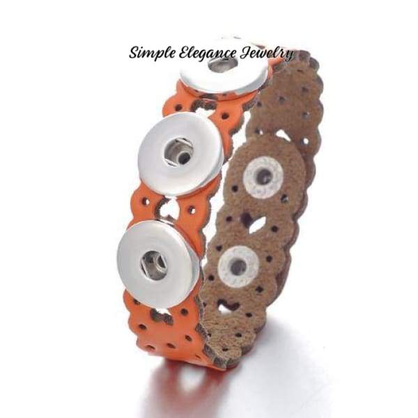 Snap Bracelet-Triple Heart Cut-Out Leather 18mm-20mm Snaps - Orange - Snap Jewelry