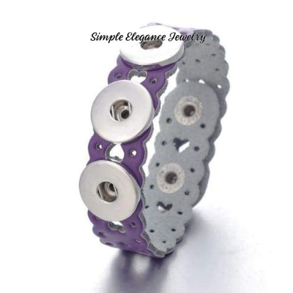 Snap Bracelet-Triple Heart Cut-Out Leather 18mm-20mm Snaps - Purple - Snap Jewelry