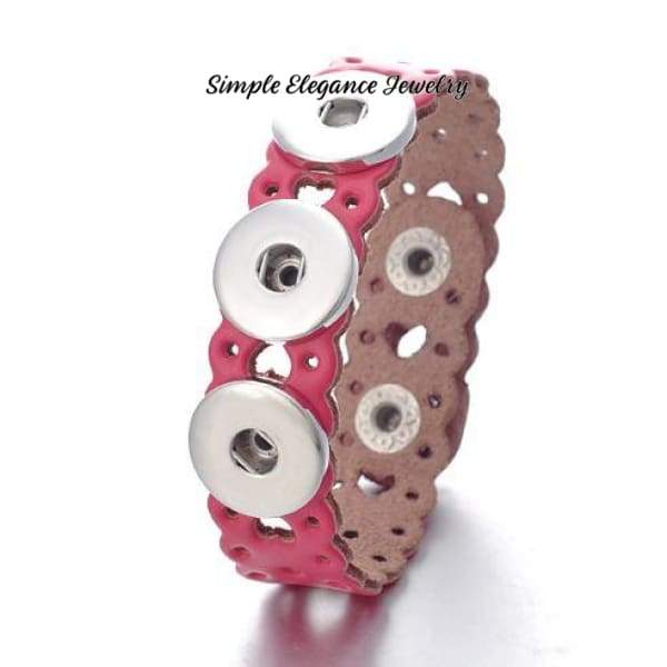 Snap Bracelet-Triple Heart Cut-Out Leather 18mm-20mm Snaps - Rose - Snap Jewelry
