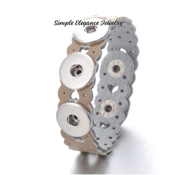 Snap Bracelet-Triple Heart Cut-Out Leather 18mm-20mm Snaps - Taupe - Snap Jewelry