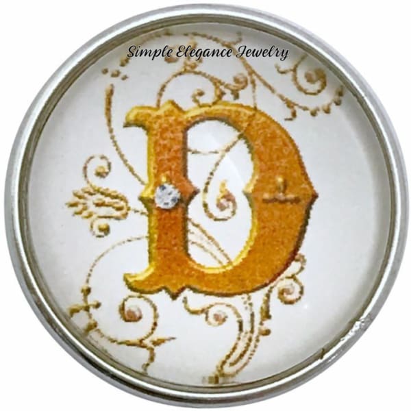 Snap Charm Letters of Alphabet-Gold Vine Pattern (A-Z) 20mm for Snap Charm Jewelry - D - Snap Jewelry