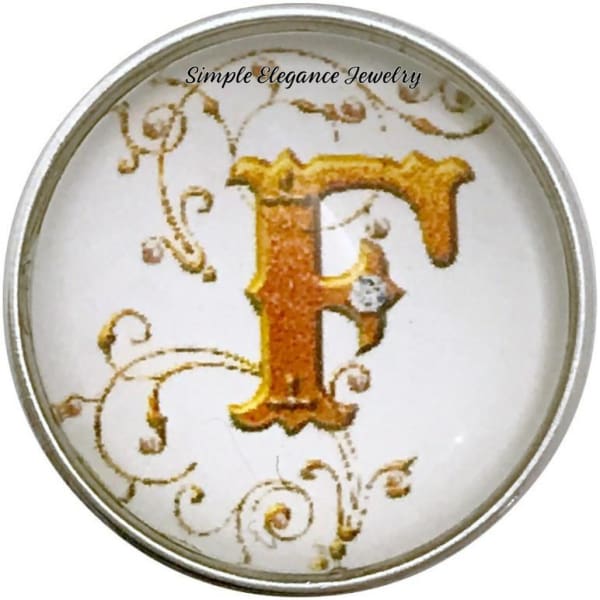Snap Charm Letters of Alphabet-Gold Vine Pattern (A-Z) 20mm for Snap Charm Jewelry - F - Snap Jewelry