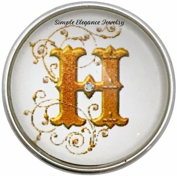 Snap Charm Letters of Alphabet-Gold Vine Pattern (A-Z) 20mm for Snap Charm Jewelry - H - Snap Jewelry