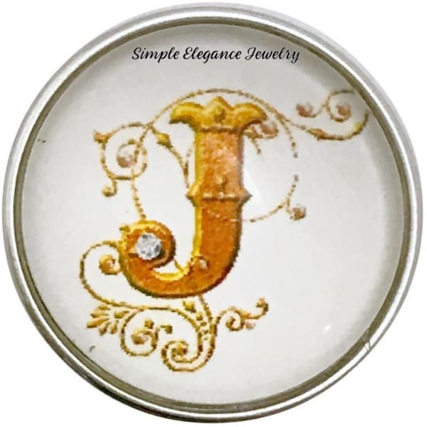 Snap Charm Letters of Alphabet-Gold Vine Pattern (A-Z) 20mm for Snap Charm Jewelry - J - Snap Jewelry