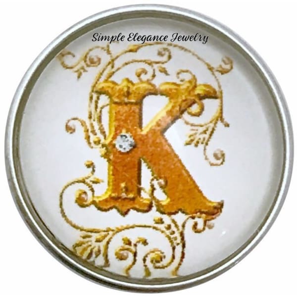 Snap Charm Letters of Alphabet-Gold Vine Pattern (A-Z) 20mm for Snap Charm Jewelry - K - Snap Jewelry