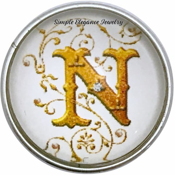 Snap Charm Letters of Alphabet-Gold Vine Pattern (A-Z) 20mm for Snap Charm Jewelry - N - Snap Jewelry