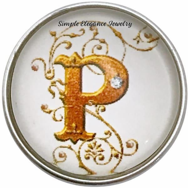 Snap Charm Letters of Alphabet-Gold Vine Pattern (A-Z) 20mm for Snap Charm Jewelry - P - Snap Jewelry