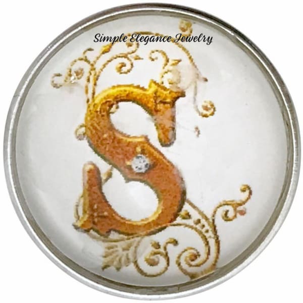 Snap Charm Letters of Alphabet-Gold Vine Pattern (A-Z) 20mm for Snap Charm Jewelry - S - Snap Jewelry
