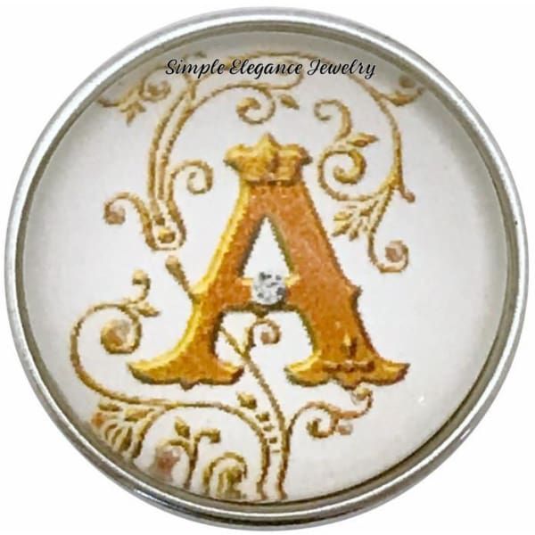 Snap Charm Letters of Alphabet-Gold Vine Pattern (A-Z) 20mm for Snap Charm Jewelry - A - Snap Jewelry