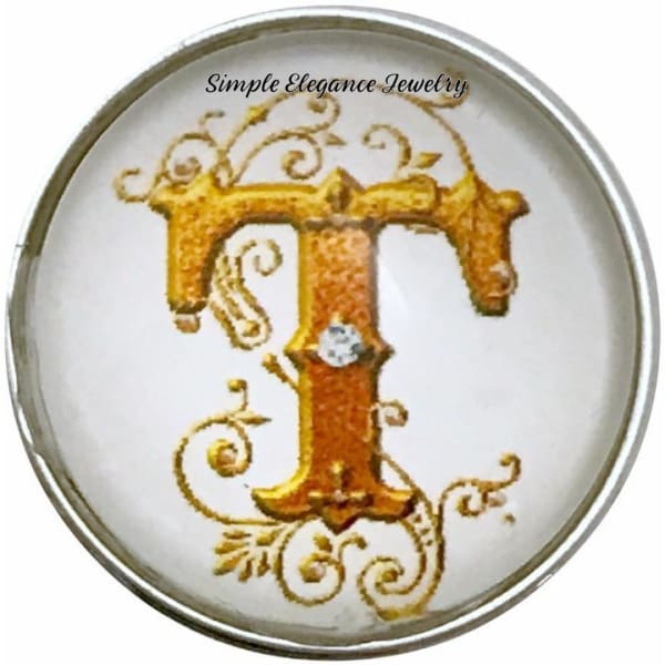 Snap Charm Letters of Alphabet-Gold Vine Pattern (A-Z) 20mm for Snap Charm Jewelry - T - Snap Jewelry