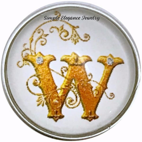 Snap Charm Letters of Alphabet-Gold Vine Pattern (A-Z) 20mm for Snap Charm Jewelry - W - Snap Jewelry