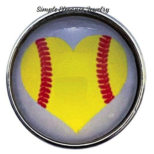 Softball Heart Snap Charm 20mm - Snap Jewelry