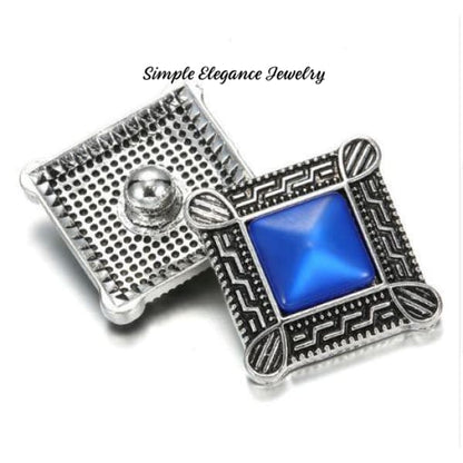 Square Filigree Large Rhinestone Snap 20mm - Blue - Snap Jewelry