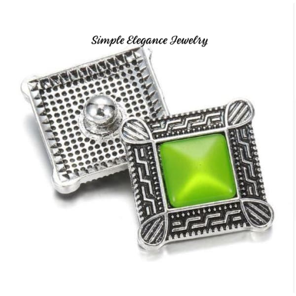 Square Filigree Large Rhinestone Snap 20mm - Green - Snap Jewelry