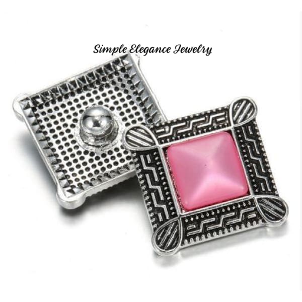 Square Filigree Large Rhinestone Snap 20mm - Pink - Snap Jewelry