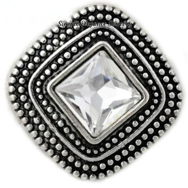 Square Large Rhinestone Metal Snap 20mm - Clear - Snap Jewelry