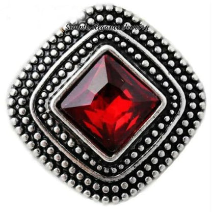 Square Large Rhinestone Metal Snap 20mm - Red - Snap Jewelry
