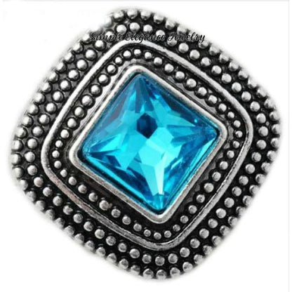 Square Large Rhinestone Metal Snap 20mm - Turquoise - Snap Jewelry