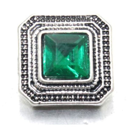 Square Rhinestone Metal Snap 12mm-Birthstone Rhinestone Snap - Green - Snap Jewelry