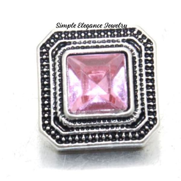 Square Rhinestone Metal Snap 12mm-Birthstone Rhinestone Snap - Pink - Snap Jewelry