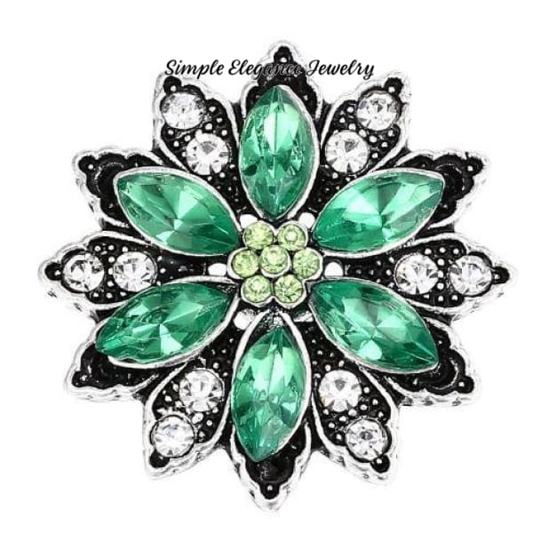 Stacked Flower Rhinestone 20mm-Birthstone Rhinestone Snap - Green - Snap Jewelry