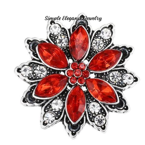 Stacked Flower Rhinestone 20mm-Birthstone Rhinestone Snap - Red - Snap Jewelry