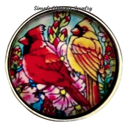 Stain Glass Cardinal Pair Snap Charm 20mm - Snap Jewelry