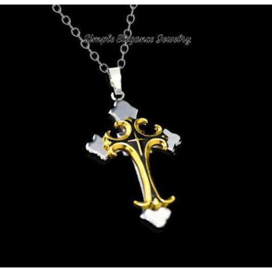 Stainless Steel Cross Necklace - Gold - Snap Jewelry