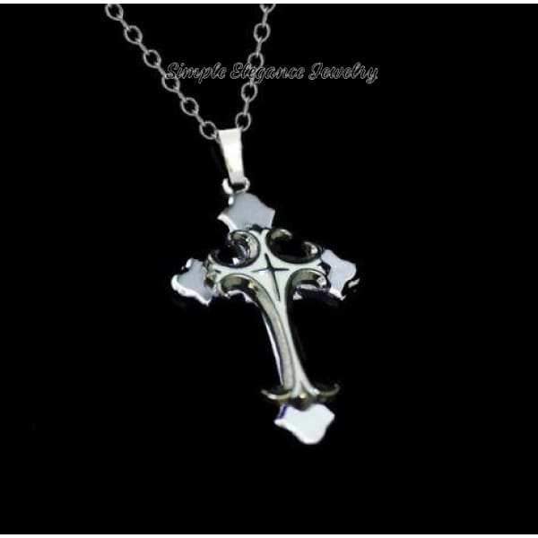 Stainless Steel Cross Necklace - Silver - Snap Jewelry