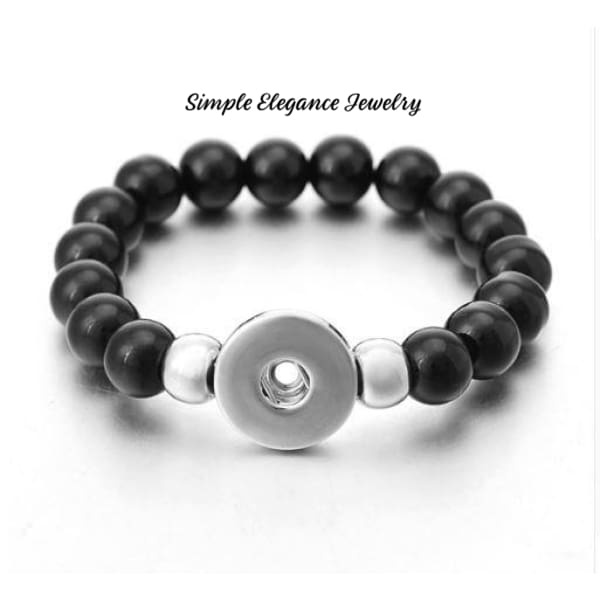 Stretch Pearl-Bead Snap Bracelet-20mm Snap (B297) - Black - Snap Jewelry