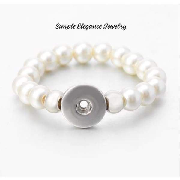Stretch Pearl-Bead Snap Bracelet-20mm Snap (B297) - White Pearl - Snap Jewelry